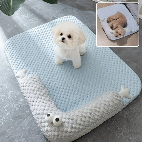 Chien à quatre pattes sur Coussin chien  bleu - Confort Lavable - Gamelle et Cie pour Chien