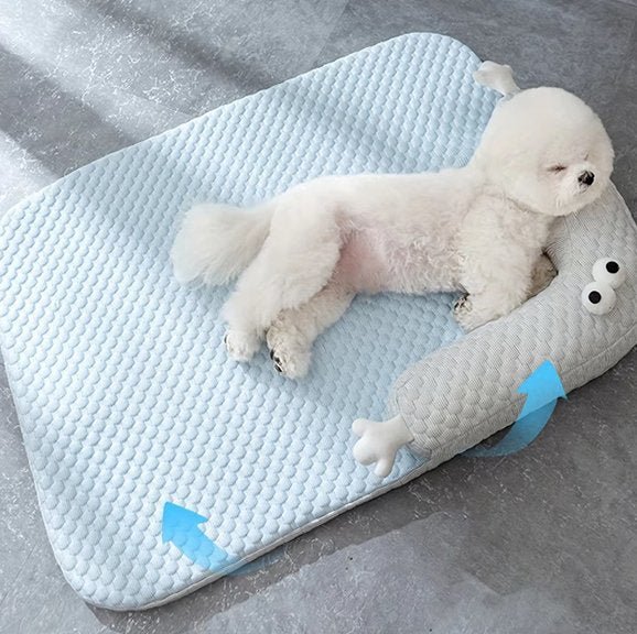 Petit chien dort sur Coussin chien bleu- Confort Lavable - Gamelle et Cie pour Chien
