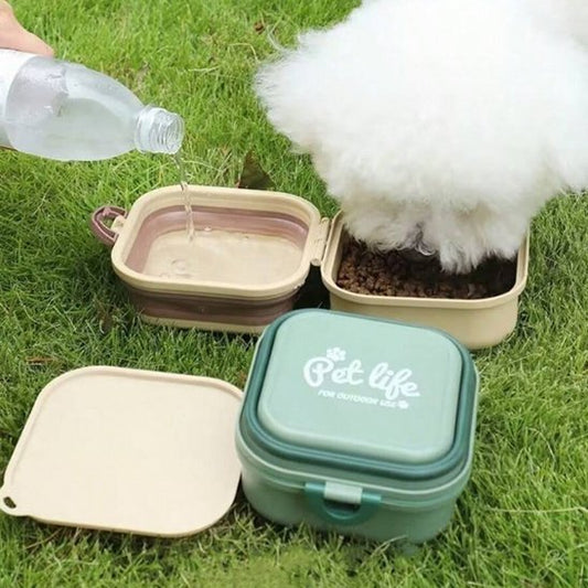 Deux Gamelle chien Portable Double Compartiment présentées en vert et brun.