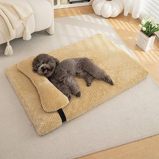 Chien couché dans lit pour chien kaki - Ergonomique - Gamelle et Cie pour chien