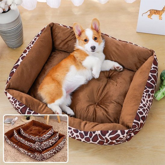 Chien dans Panier pour chien couleur girafe - Ultra - Douillet - Gamelle et Cie pour Chien
