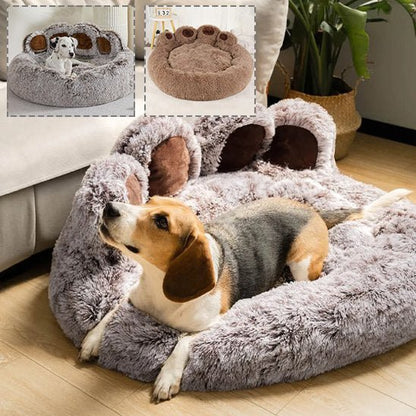Chien couché dans panier pour chien design rond gris - Ultra - Confort - Gamelle et Cie pour Chien