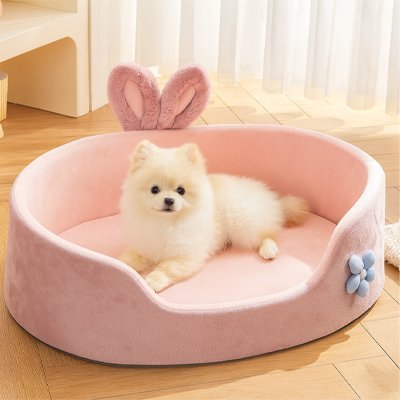 Chien couché dans panier pour chien design rond rose - Cozy Comfort - Gamelle et Cie pour Chien